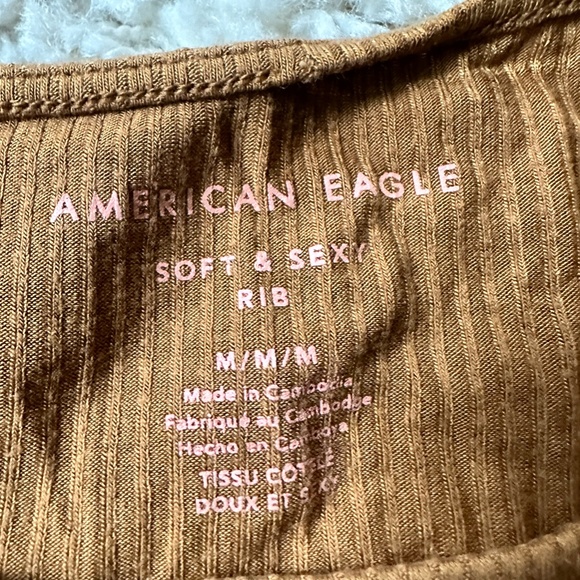 American Eagle soft & sexy rib mustard yellow casual hippie crop top tee… - Picture 3 of 5